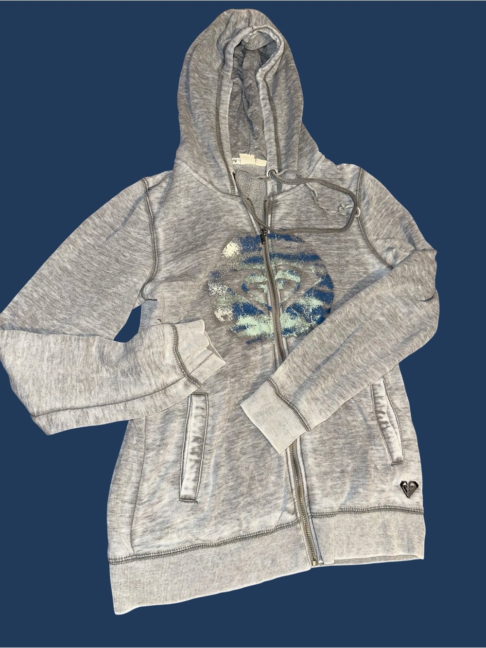 Roxy Girls' Gray Zip-Up Hoodie with Sequin Logo